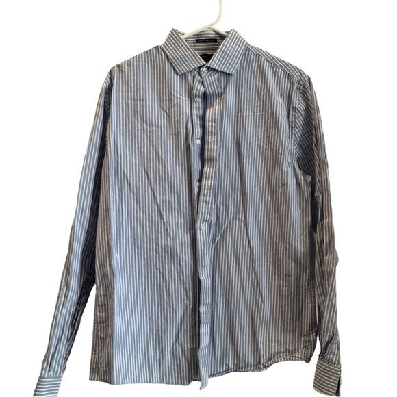 Tommy Hilfiger Shirt Men Size Medium Blue/White Slim Fit Long Sleeve Button Down - Picture 1 of 5